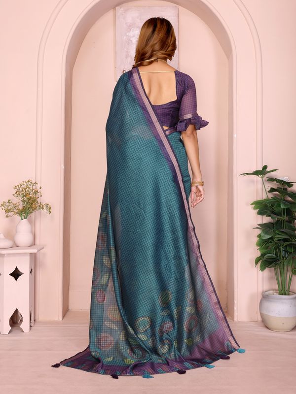Black Chanderi Cotton Saree with Contemporary Checked Weave