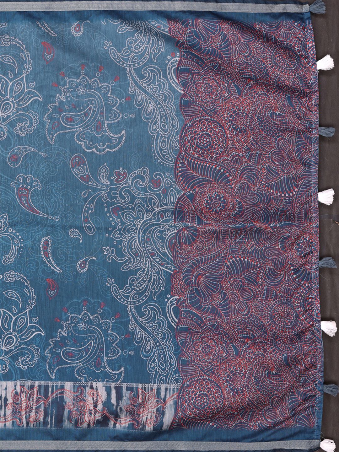 Indigo Chanderi Cotton Saree with Paisley Print & Border