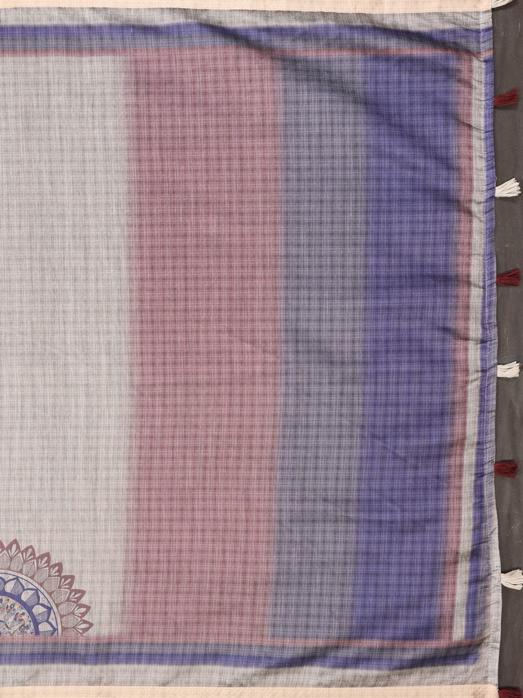 Taupe Chanderi Cotton Saree with Botanical Border Detailing
