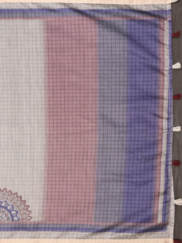 Taupe Chanderi Cotton Saree with Botanical Border Detailing