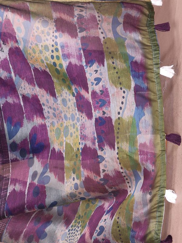 Purple Chanderi Cotton Saree with Printed Pallu and Borders