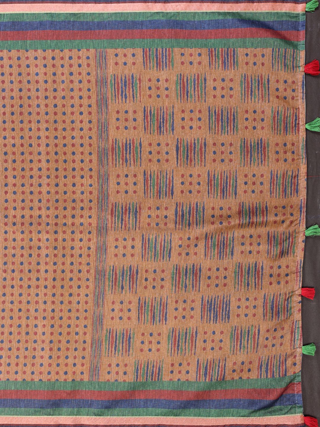 Mustard Brown Chanderi Cotton Saree with Polka Print Border