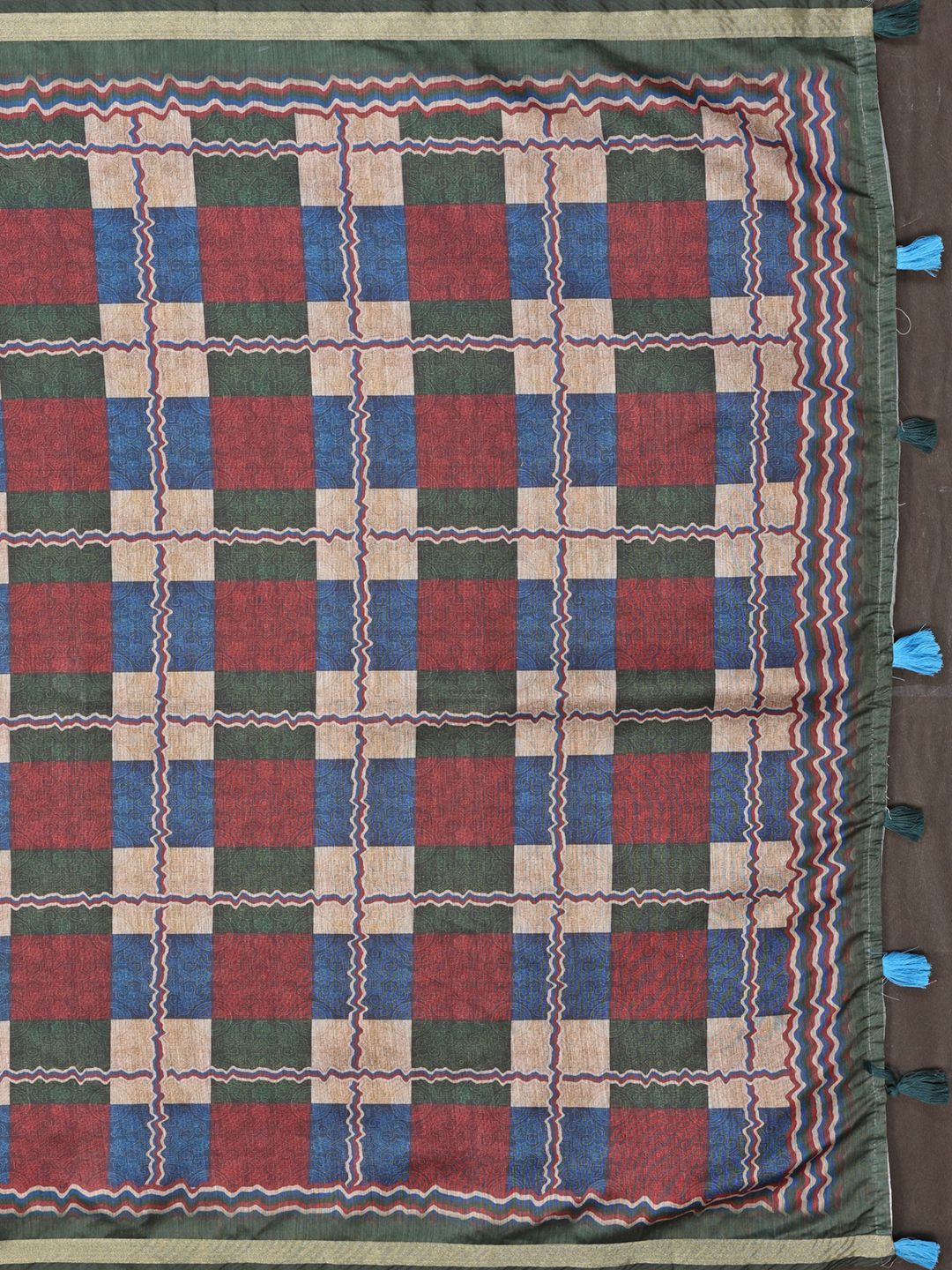 Olive Green Chanderi Cotton Saree with Printed Pallu Design