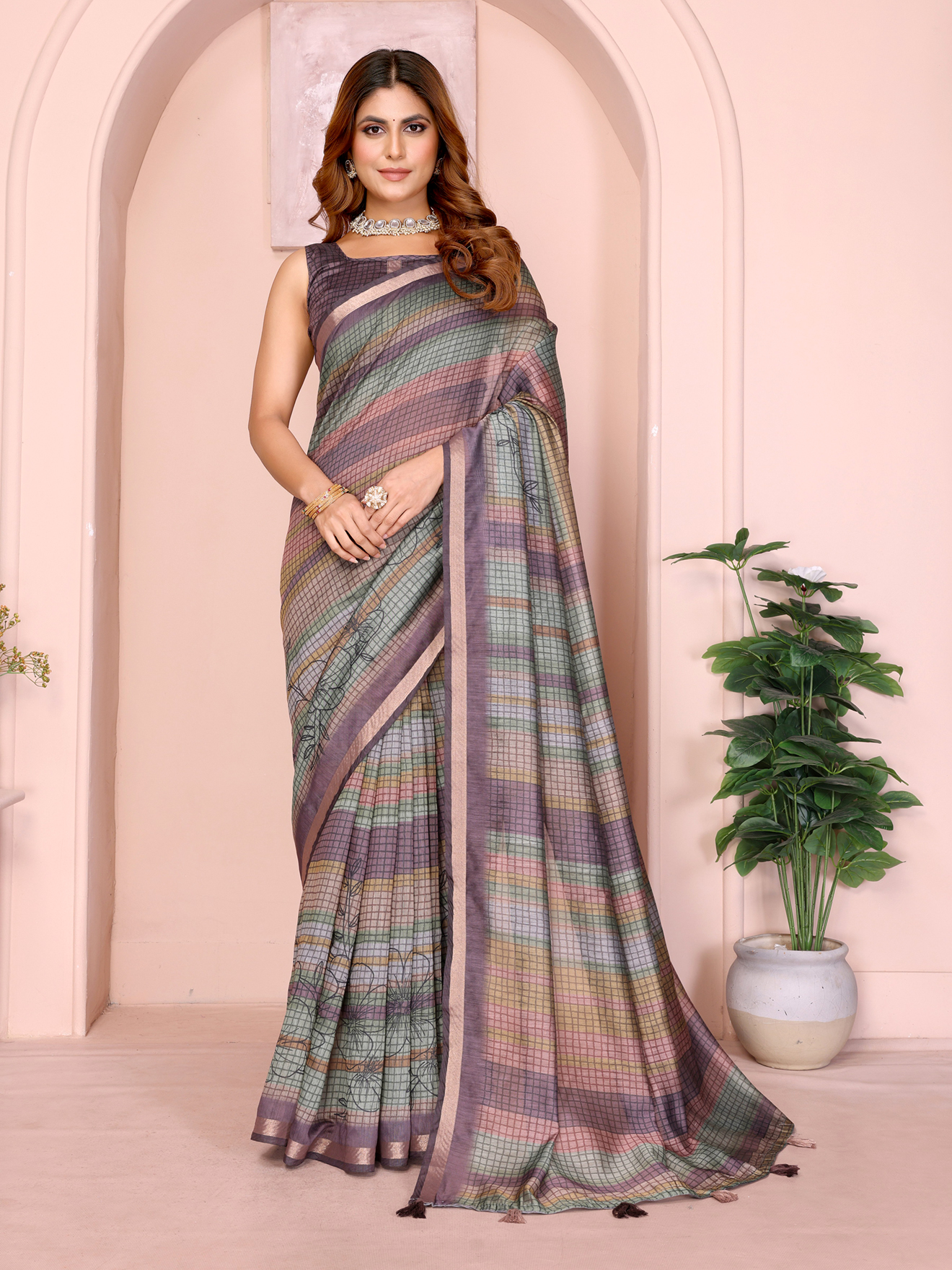 Red chanderi saree