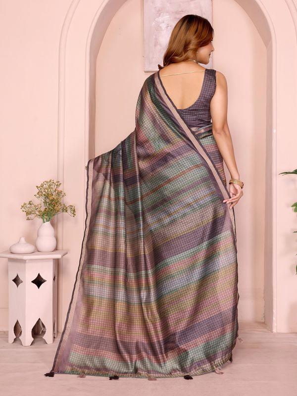 Pastel Checkered Chanderi Cotton Saree with Soft Border