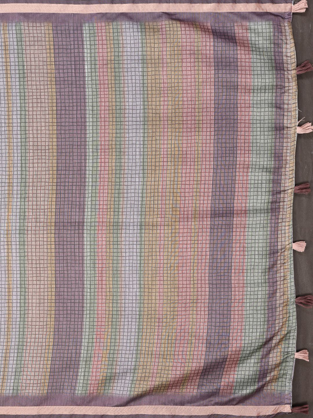 Pastel Checkered Chanderi Cotton Saree with Soft Border