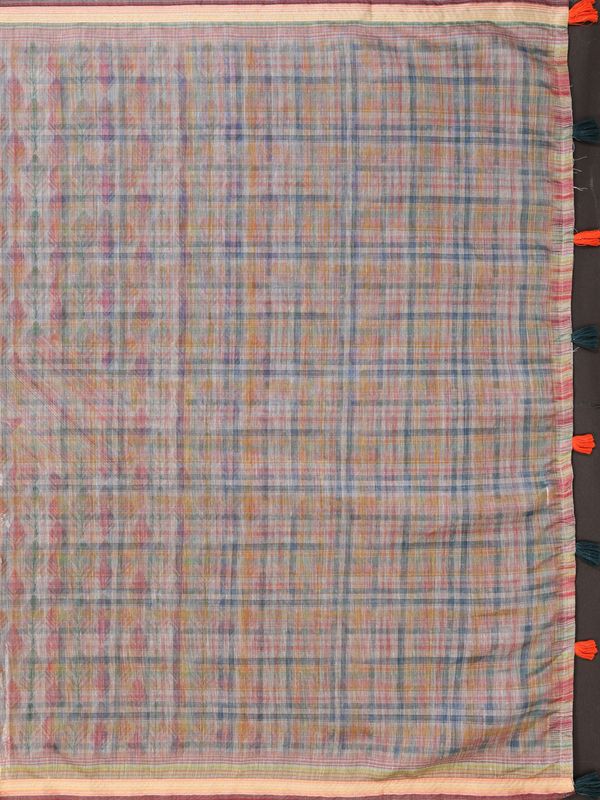 Multicolor Chanderi Cotton Saree with Artistic Leaf Pattern