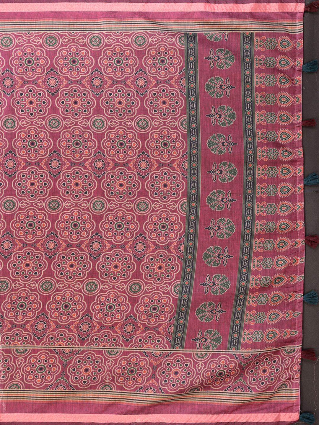 Wine Pink Printed Chanderi Cotton Saree with Elegant Border