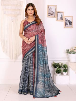 Black Chanderi Cotton Saree with Multicolor Geometric Print