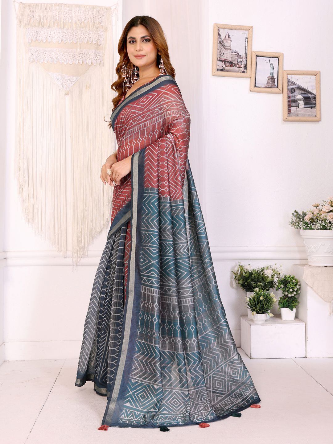 Black Chanderi Cotton Saree with Multicolor Geometric Print
