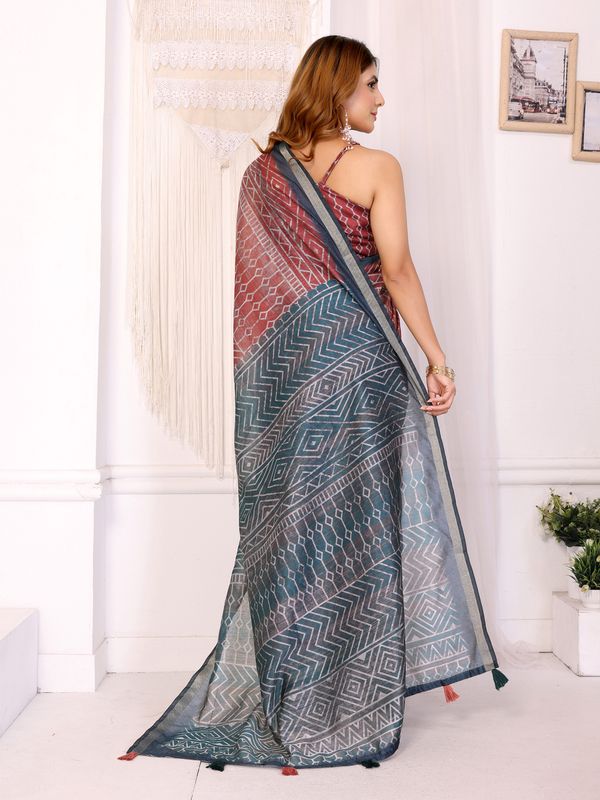 Black Chanderi Cotton Saree with Multicolor Geometric Print