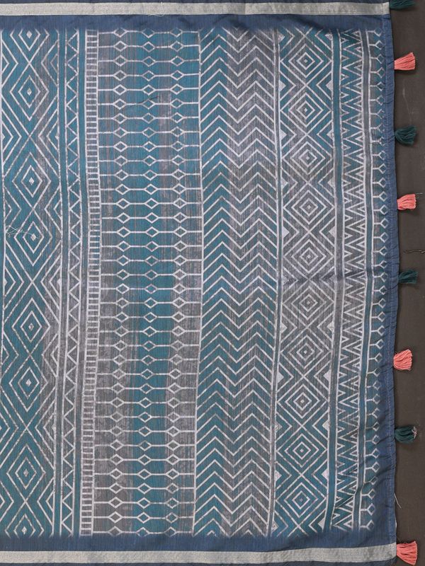 Black Chanderi Cotton Saree with Multicolor Geometric Print