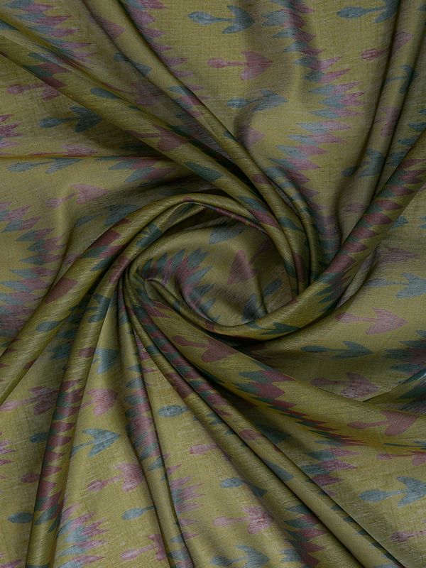 Olive Green Chanderi Cotton Ikat Print Saree with Blue Border