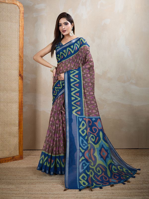 Buy Mauve Chanderi Cotton Woven Motif Saree For Her Styles!