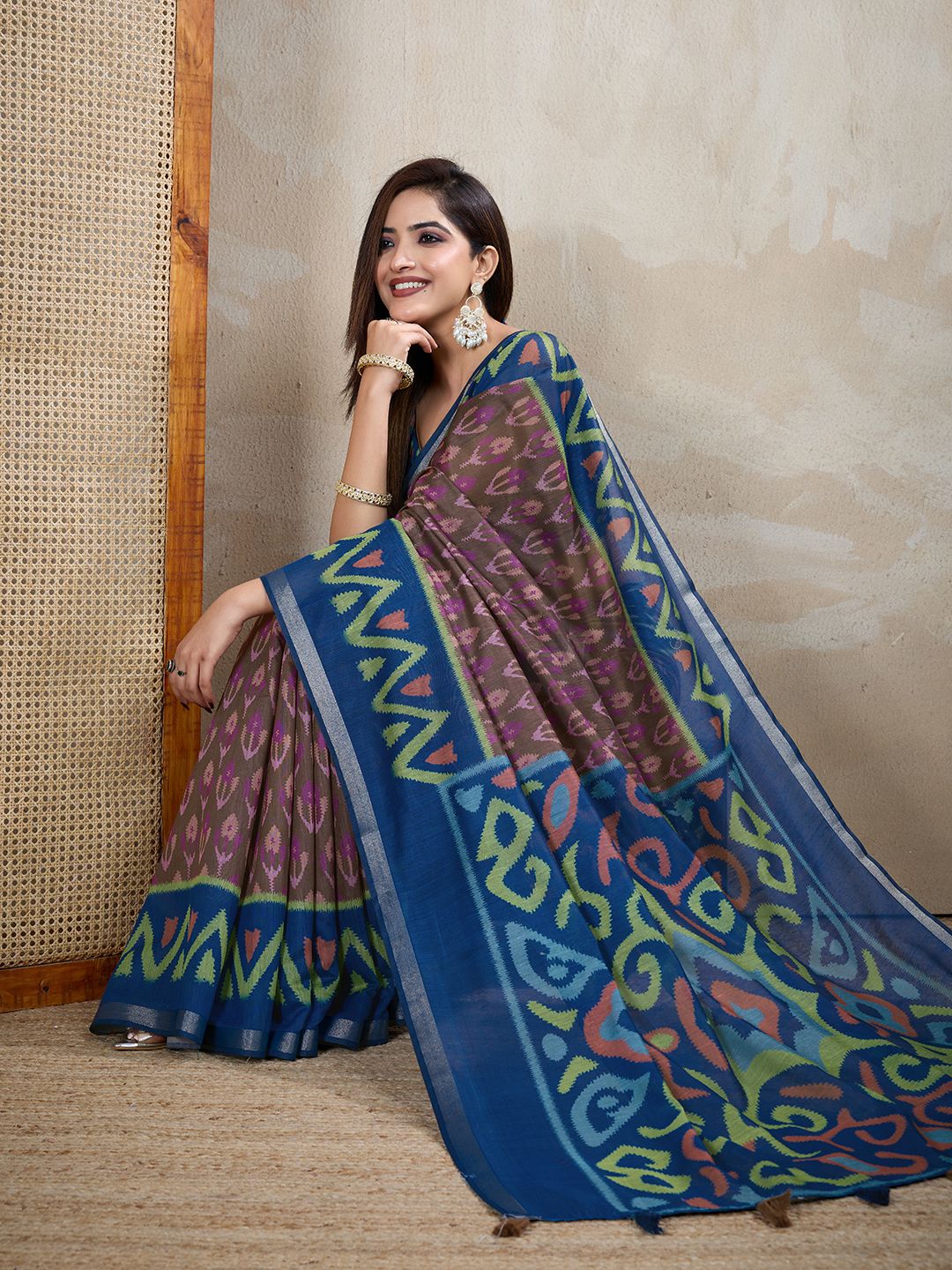 Buy Mauve Chanderi Cotton Woven Motif Saree For Her Styles!