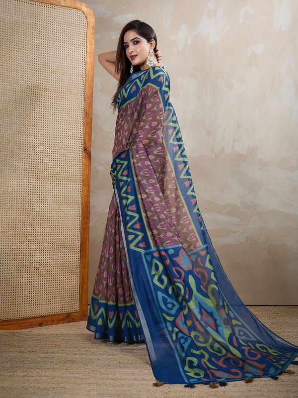 Buy Mauve Chanderi Cotton Woven Motif Saree For Her Styles!