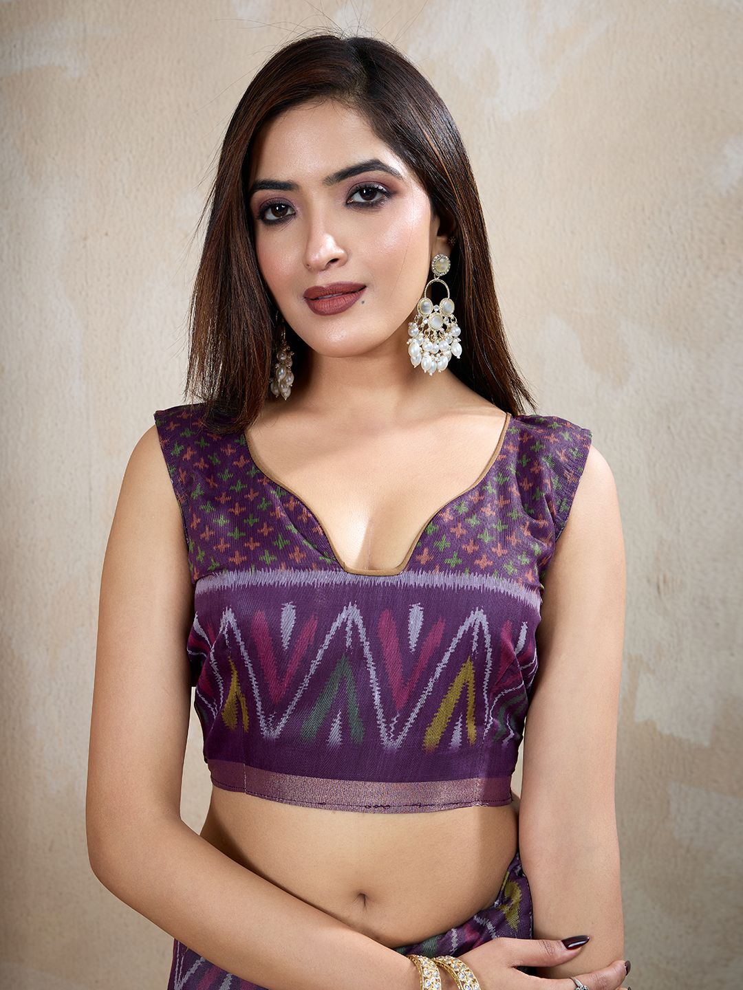 Buy Olive Green Chanderi Cotton Ikat Print Saree Online Now