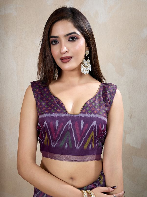 Buy Olive Green Chanderi Cotton Ikat Print Saree Online Now