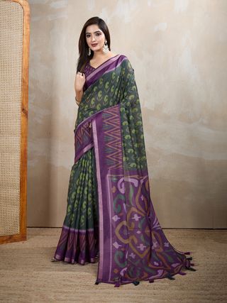 Charcoal Chanderi Cotton Saree with Multicolor Woven Motifs