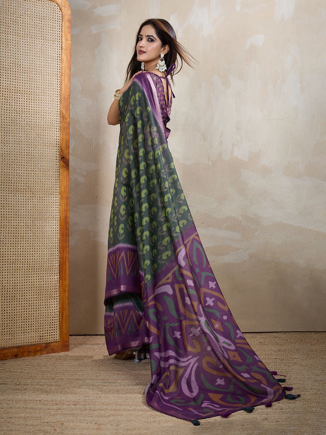 Charcoal Chanderi Cotton Saree with Multicolor Woven Motifs