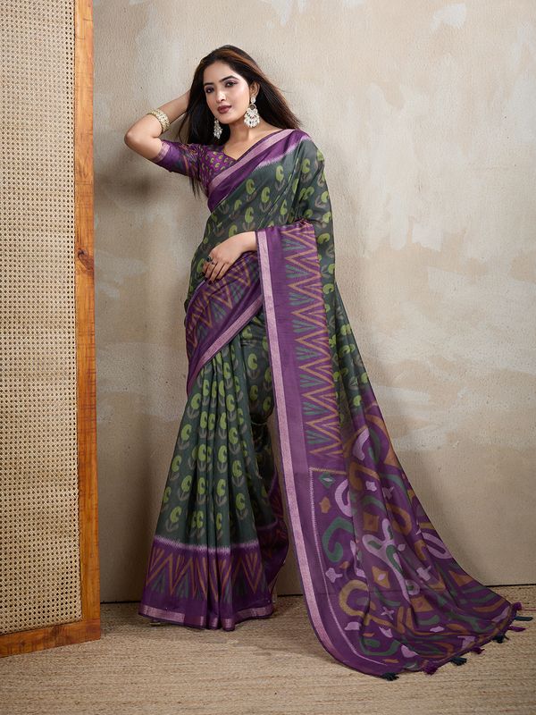 Charcoal Chanderi Cotton Saree with Multicolor Woven Motifs