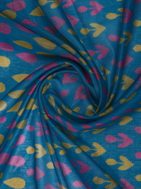 Teal Blue Chanderi Cotton Saree with Artistic Woven Pattern