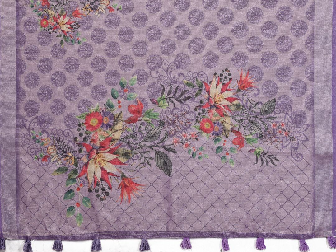 Lavender Paisley Floral Shimmer Linen Cotton Saree