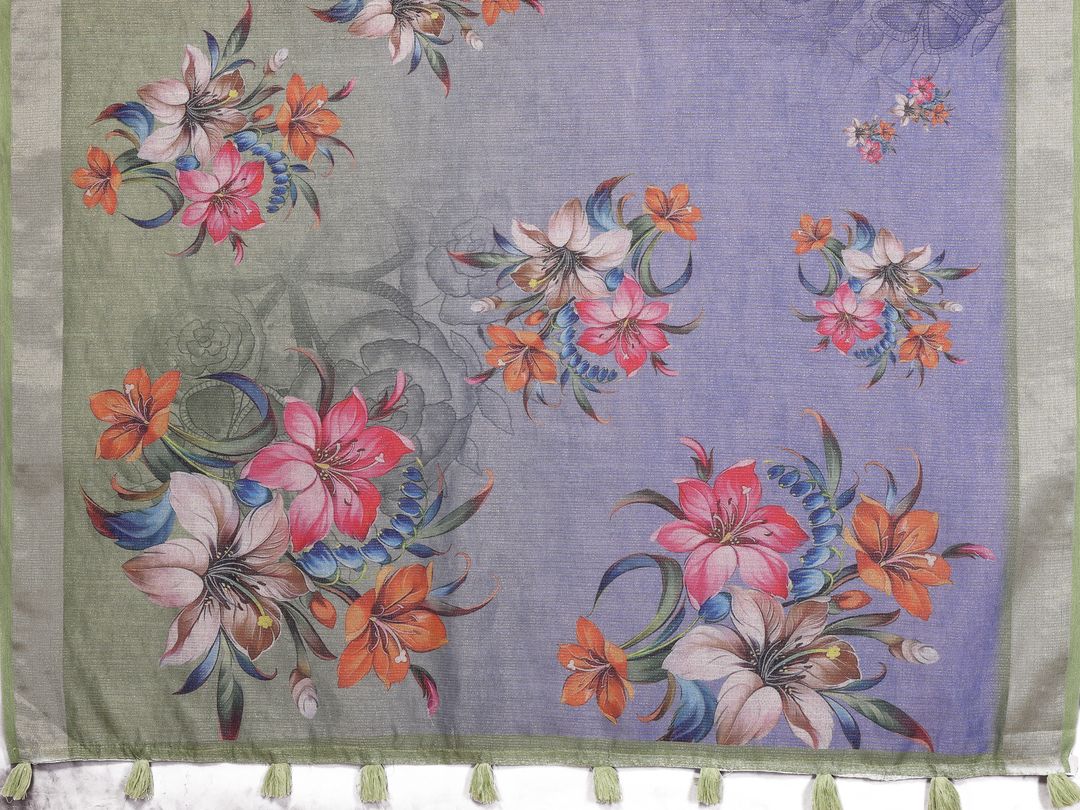 Lavender Floral Printed Shimmer Linen Cotton Saree