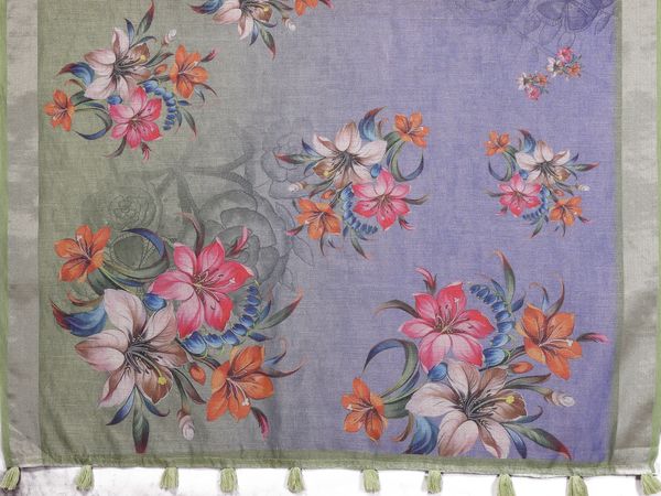 Lavender Floral Printed Shimmer Linen Cotton Saree