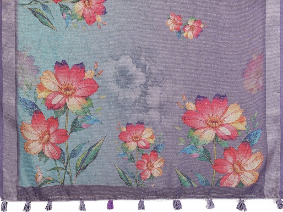Buy Lavender Floral Shimmer Linen Cotton Saree Collection