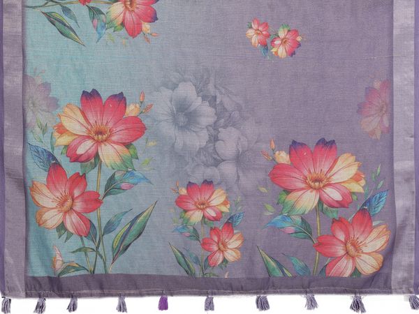 Buy Lavender Floral Shimmer Linen Cotton Saree Collection