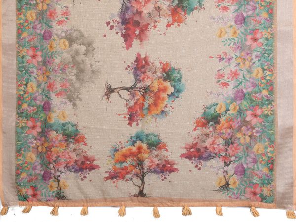 Peach Floral Digital Print Shimmer Linen Cotton Saree