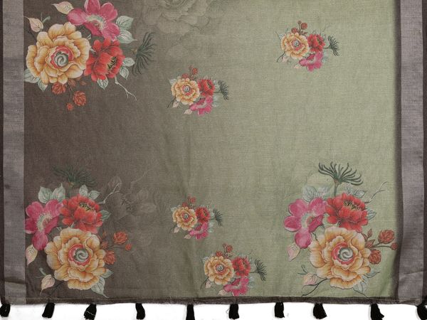 Sage Green Floral Shimmer Linen Cotton Saree