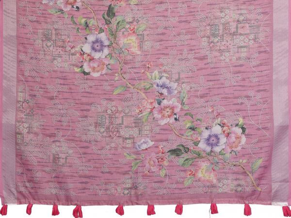 Buy Rose Pink Floral Printed Linen Cotton Saree for Women