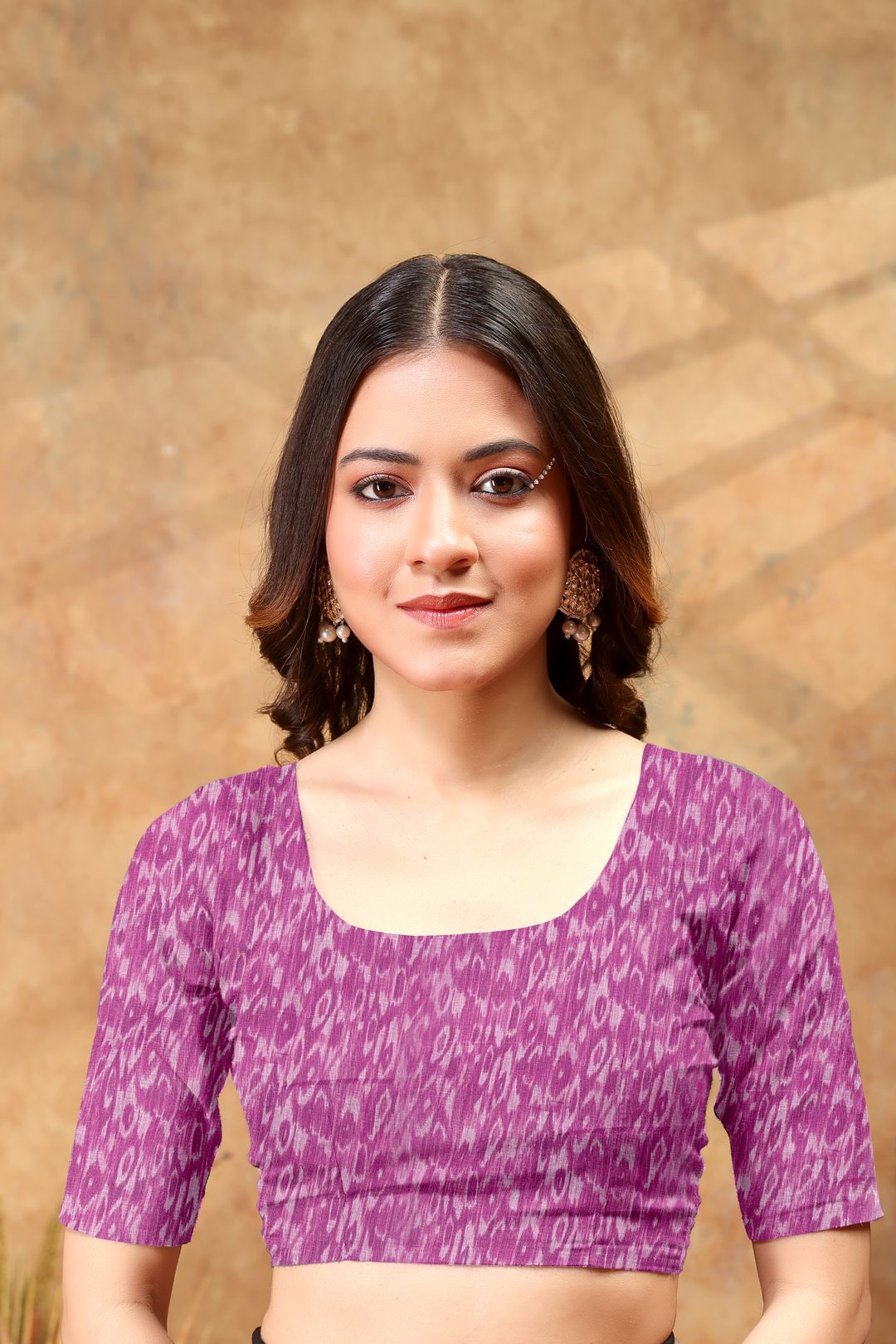 Purple Pink Ikat Print Saree with Decorative Border