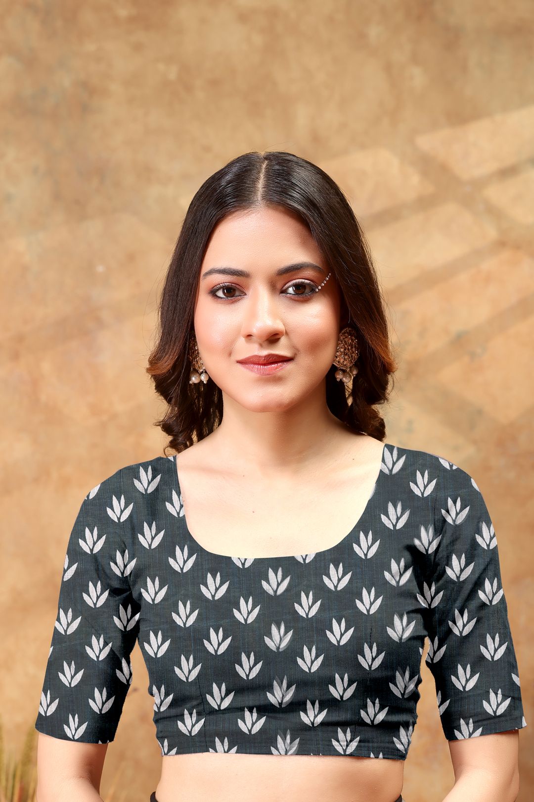 Lavender Leaf Print Saree with Charcoal Floral Border