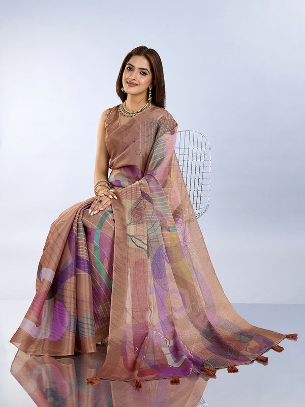 Erode Cotton Abstract Multicolor Saree with Contrast Border