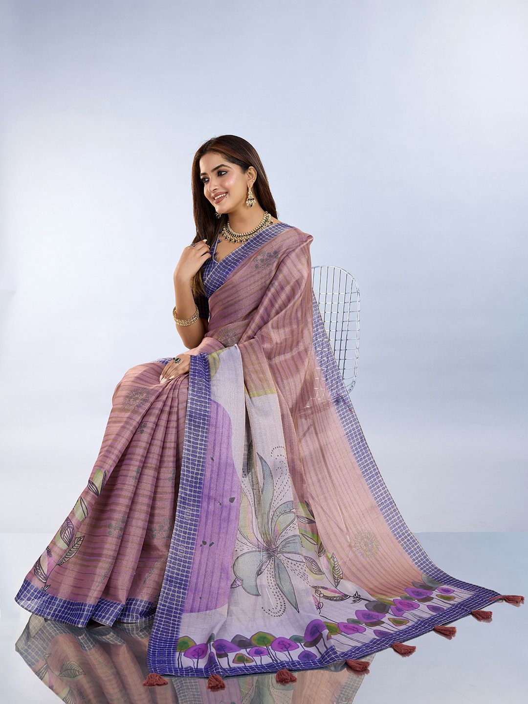 Erode Cotton Abstract Multicolor Saree with Contrast Border