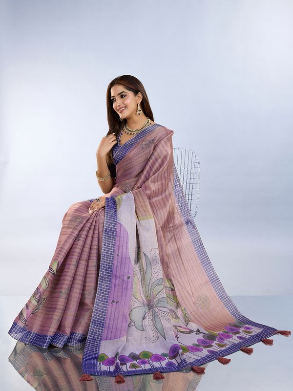 Erode Cotton Abstract Multicolor Saree with Contrast Border