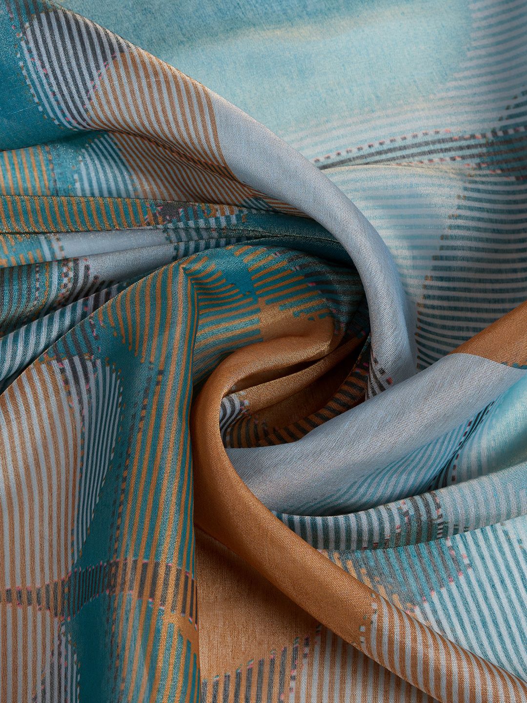 Teal Erode Cotton Abstract Saree with Geometric Stripe Arts