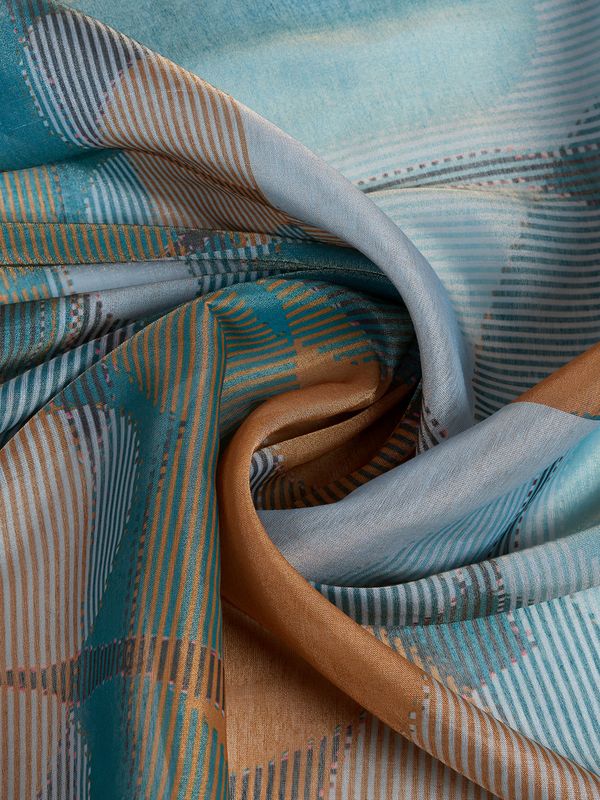 Teal Erode Cotton Abstract Saree with Geometric Stripe Arts