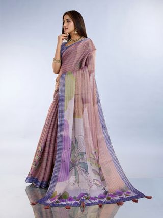 Buy Mauve Erode Cotton Saree with Graceful Purple Border