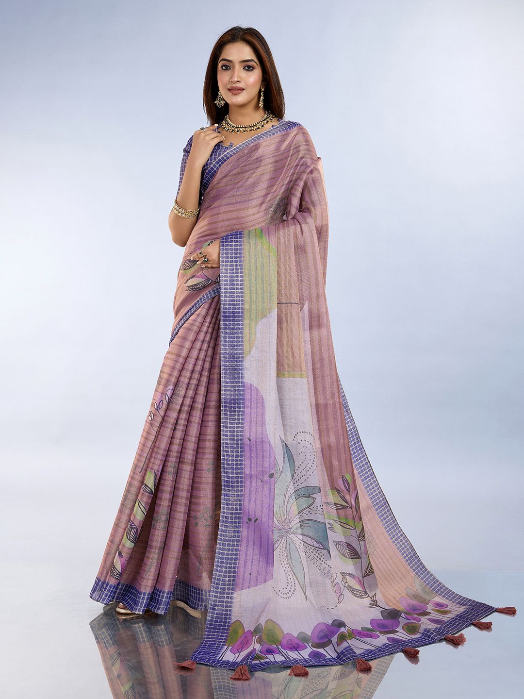 Buy Mauve Erode Cotton Saree with Graceful Purple Border