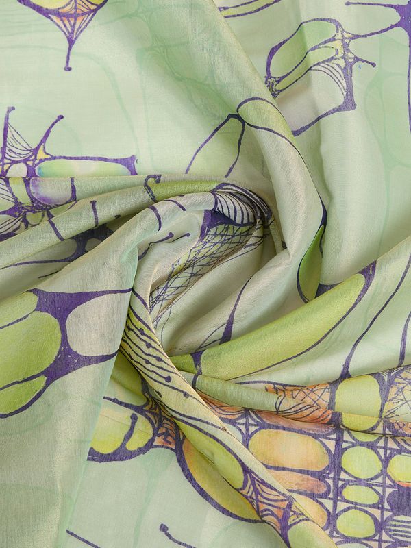 Sea Green Abstract Print Erode Cotton Saree with Blouse Set