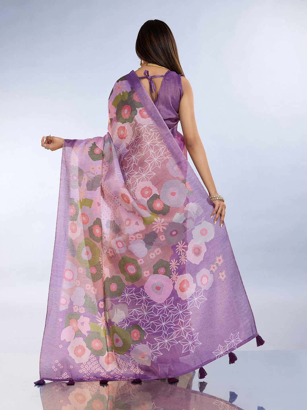 Elegant Lilac Floral Erode Cotton Saree with Contrast Pallu