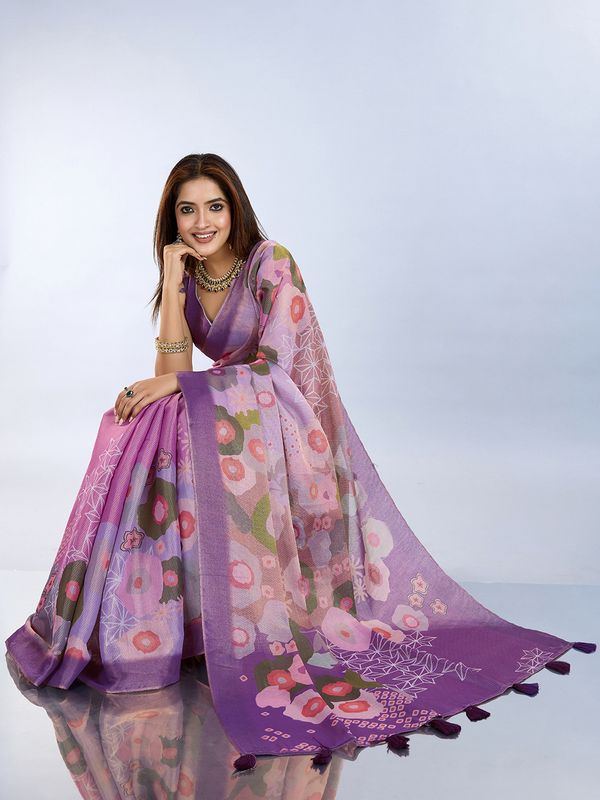 Elegant Lilac Floral Erode Cotton Saree with Contrast Pallu