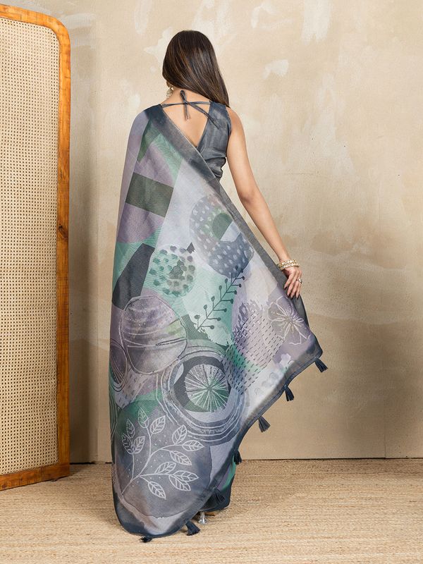 Teal Erode Cotton Floral Saree with Statement Printed Pallu