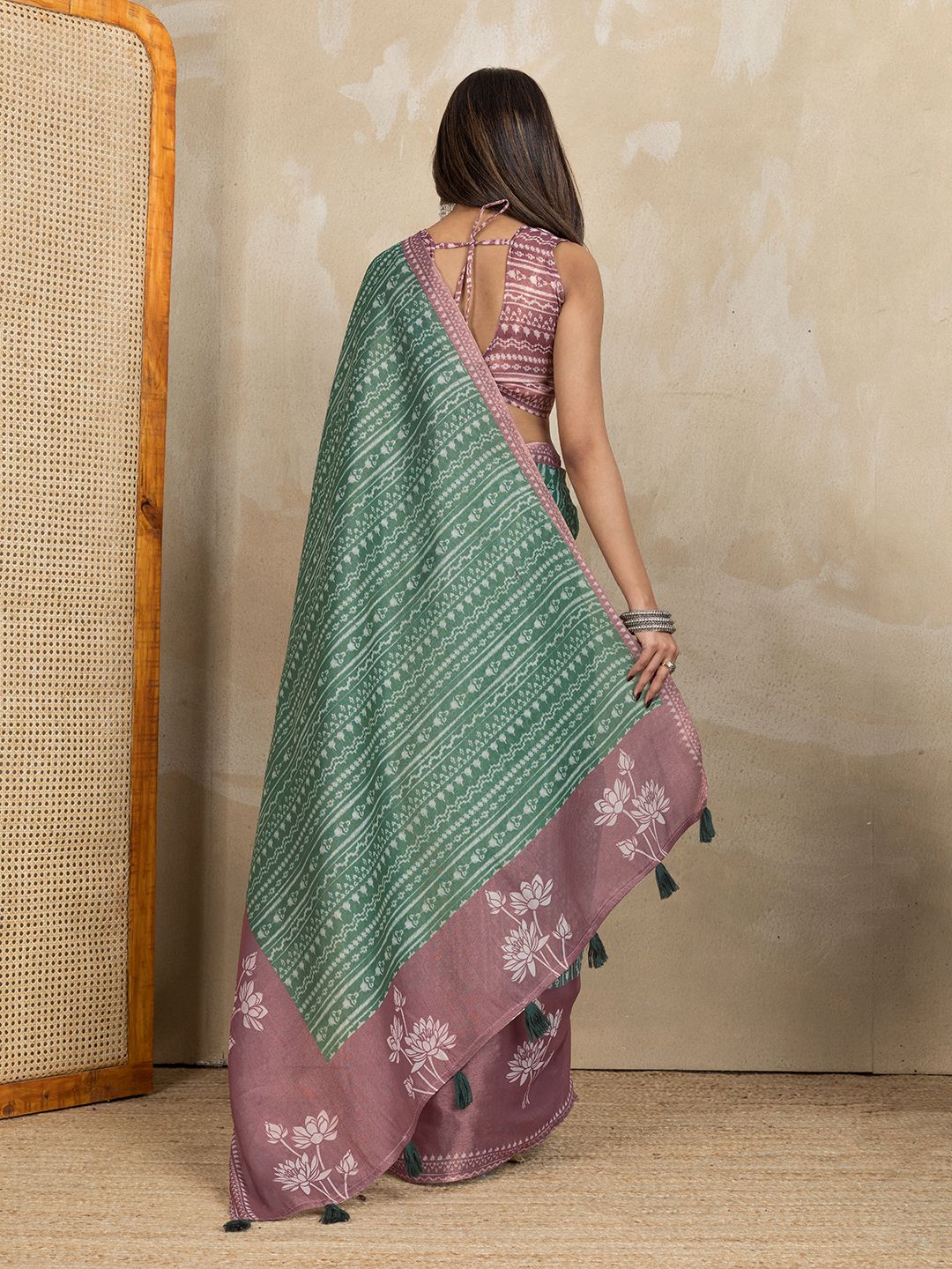 Buy Sage Green Erode Cotton Floral Print Saree Online