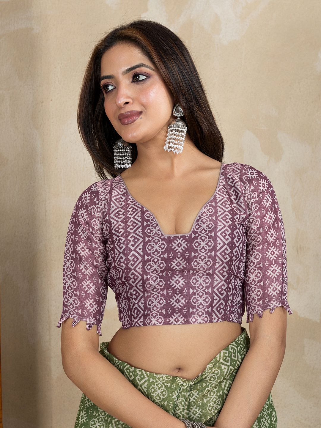 Olive Green Erode Cotton Saree with Mauve Floral Pallu Look