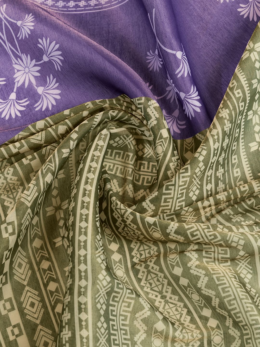 Olive Green Erode Cotton Saree with Purple Floral Pallu Set